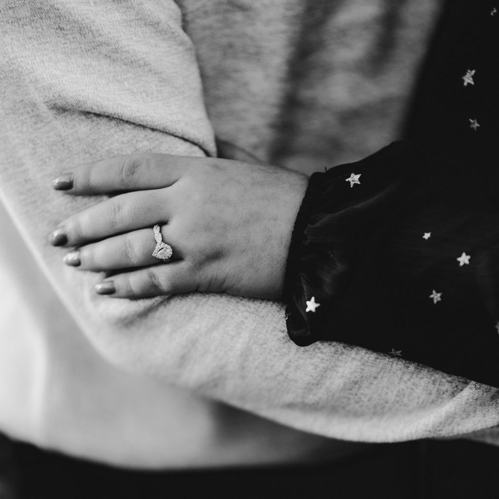 beautiful engagement ring in black and white