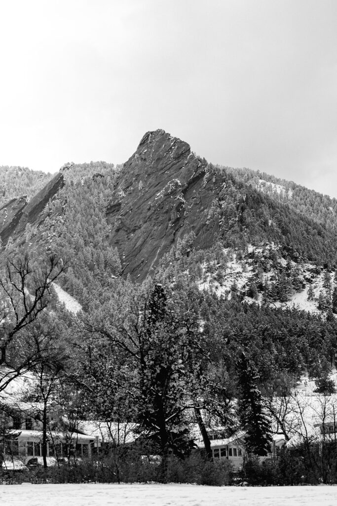 snowy mountain black and white