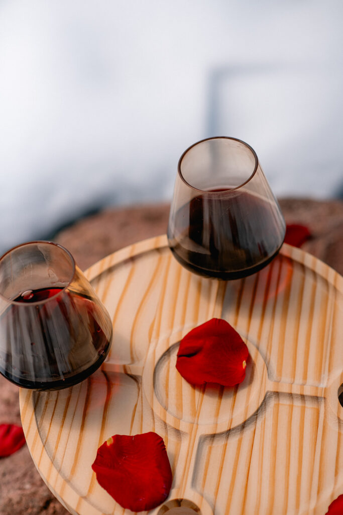 red wine in the snow at boulder chautaqua park