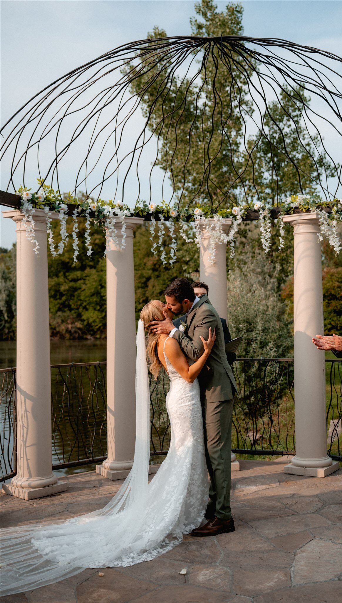 Wedding ceremony in Denver, Colorado for couples first kiss
